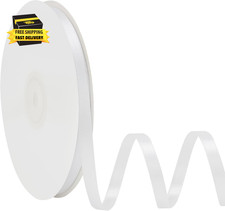 Double Face White Satin Ribbon 1/4 Inch X 50 Yards Polyester White Ribbons for G