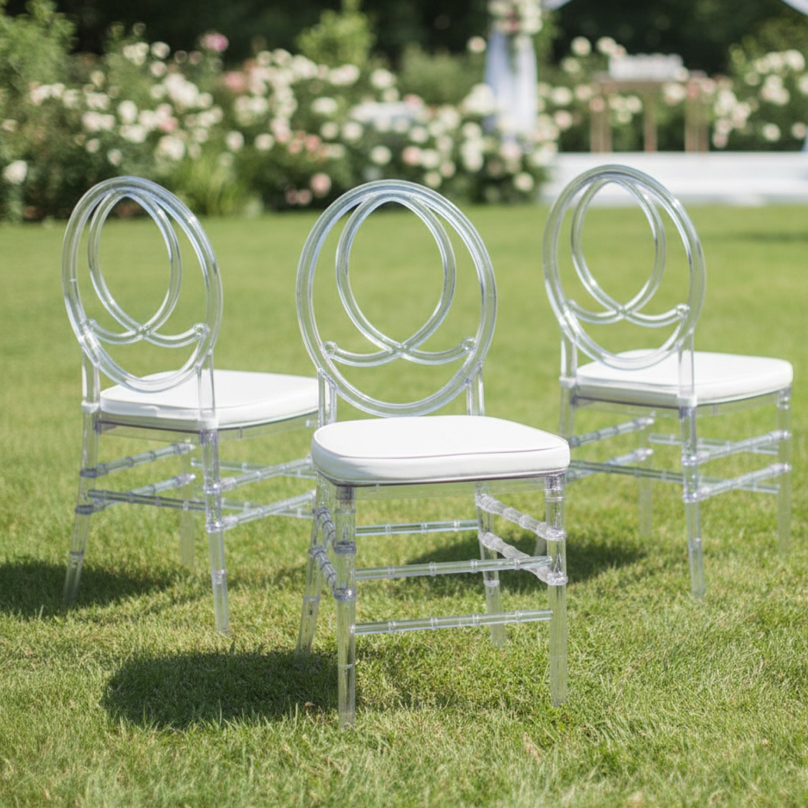 Set of 3 Acrylic Chiavari Dining Clear Chairs with Cushions Crystal Clear