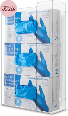 Triple Acrylic Gloves Dispenser, Tissue Box Shelf, Glove Holder Wall Mount, for
