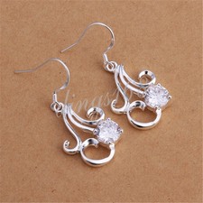 Women's Genuine 925 Sterling Silver Round Crystal 30x16mm Dangle Earrings K888