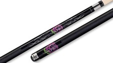 Players F-2770 Pool Cue   Black Rose Graphic, Silver Accents, Linen Wrap, 18  21