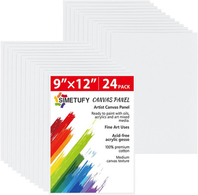 Simetufy 24 Pack 9 x 12 inch Flat Canvas Boards for Painting- 8oz Gesso Primed A