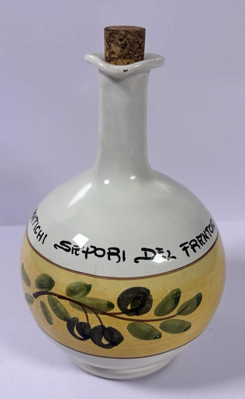 Hand Painted Italian Ceramic Olive Oil Bottle Frantoio 7.5” Hand Wash Only