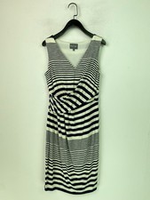 Phase Eight Navy White Stripe Knee Length Sleeveless V-Neck Dress UK 12