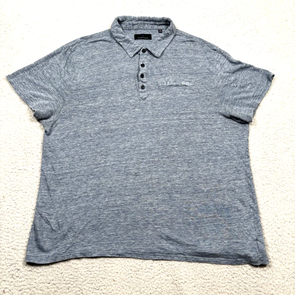 Toscano Linen Polo Shirt Men XXL (FIT L) Heathered Blue Pocket Short Sleeve Golf - Image 2 of 4