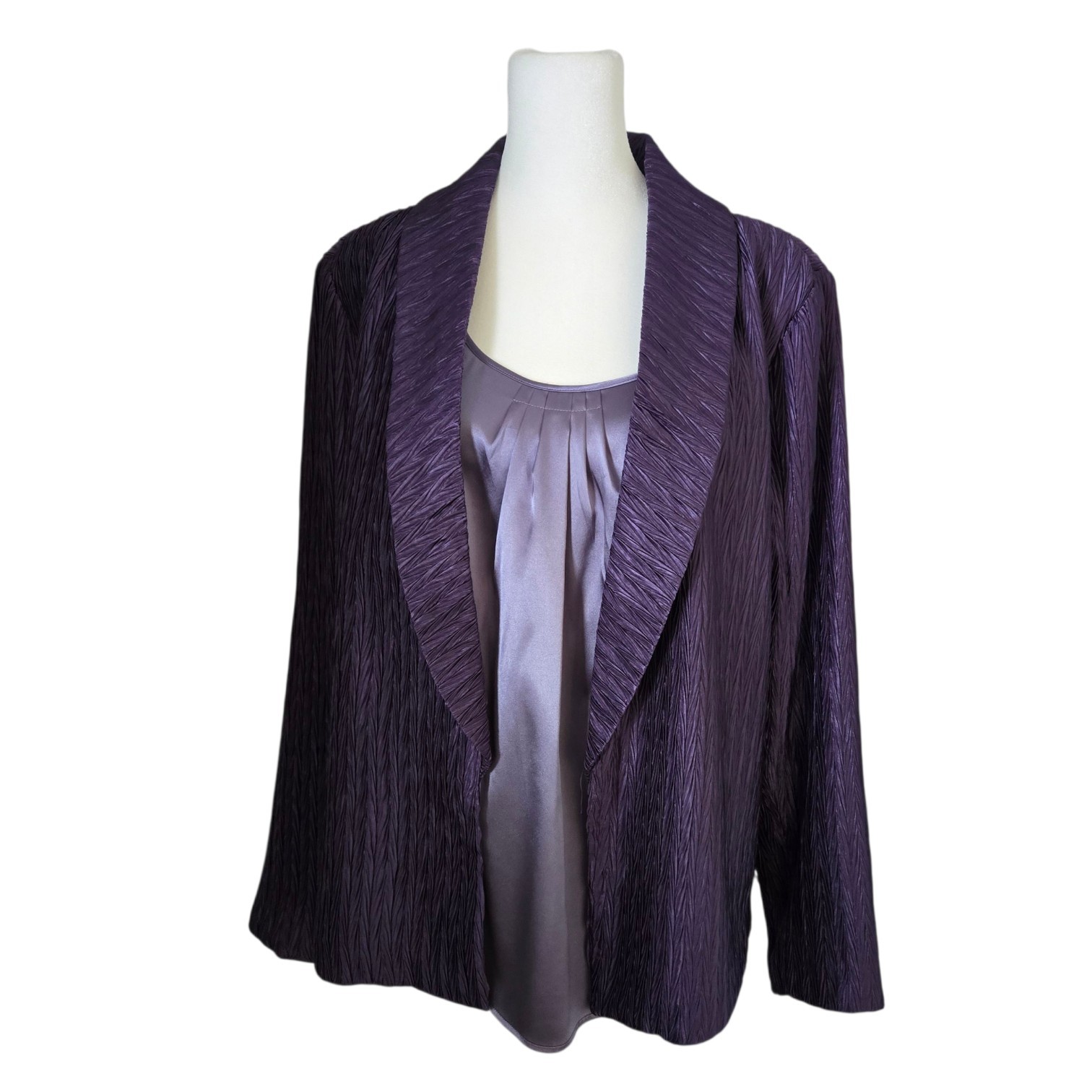 Chicos 2 Piece Open Jacket Textured Metallic Purp… - image 3