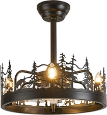 Farmhouse Rustic Ceiling Fans with Lights Remote Control,4-Light Bear Deer Black