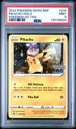 2022 POKEMON SWSH BLACK STAR PROMO POKEMON GO TINS #234 PIKACHU-HOLO PSA 9