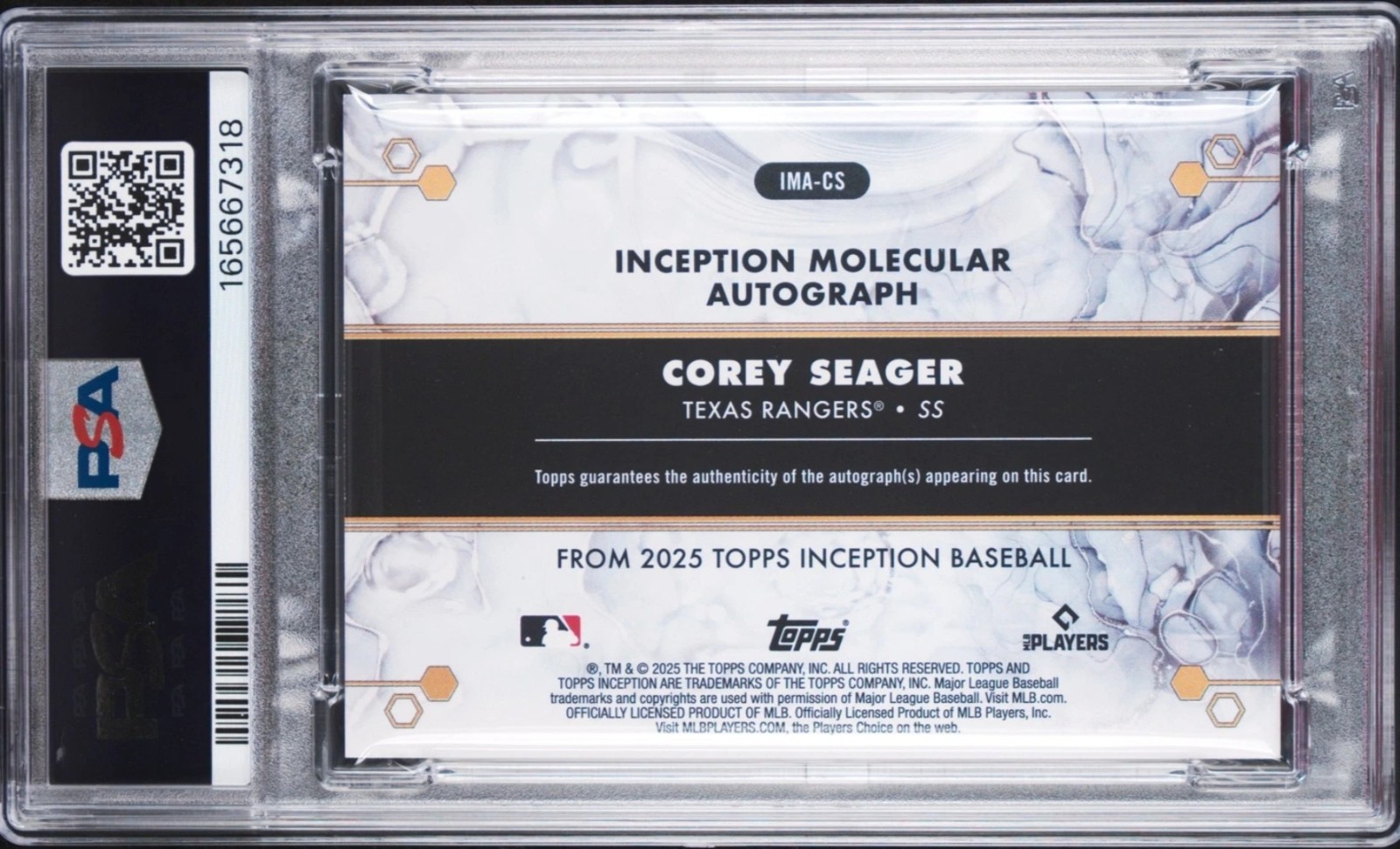 2025 COREY SEAGER PSA 8 AUTO TOPPS INCEPTION MOLECULAR RED RANGERS #'d /25  view 2