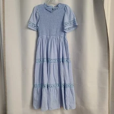 Baltic Born Sz S Blue Loveland Geo Lace Smocked Bodice Cottagecore Maxi Dress
