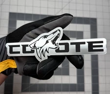 1PC Coyote Head Text BRUSHED SILVERE ngraved Car Badge Acrylic Emblem Car Fender