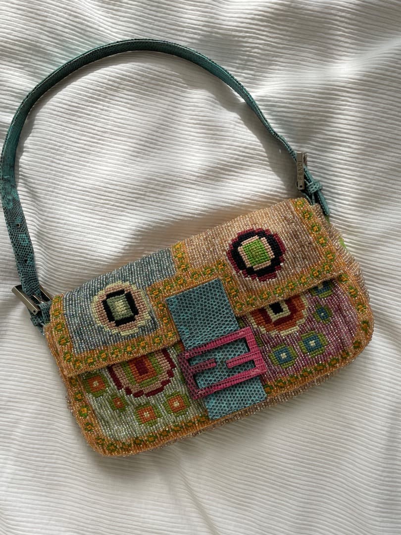 FENDI Mamma Bucket Beaded Handbag Shoulder Bag Colorful Sequins Vintage Rare