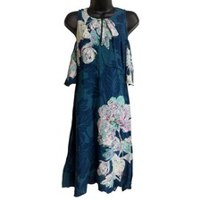 Maeve Anthropologie Dress 4 Teal Shift Cold Shoulder Ruffle Lined Women EUC