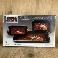 Nishi Garden 3 Piece Nested Lacquerware Trays 1984 Himark Japan 12x19 Inch