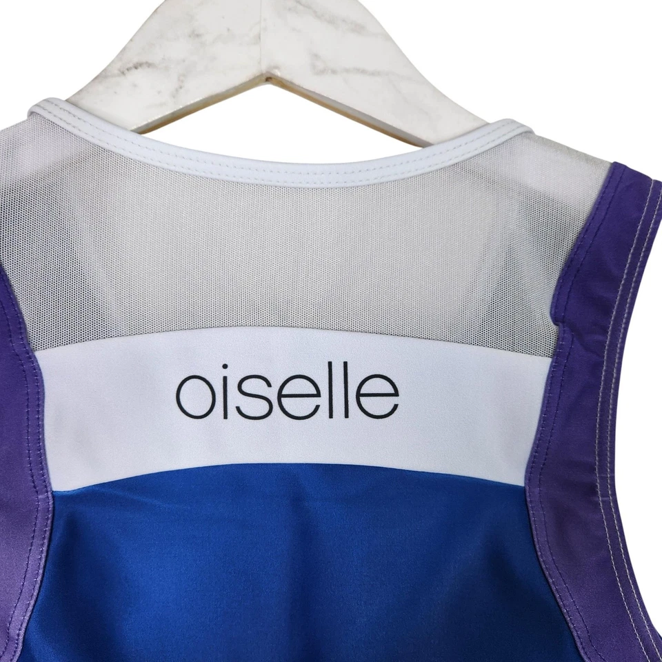 OISELLE Sports Bra Womens Small Blue Purple White Colorblock Racerback Running - Image 3 of 4