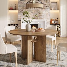 100cm Round Dining Table for 4, Farmhouse Kitchen Table with Lower Storage Shelf