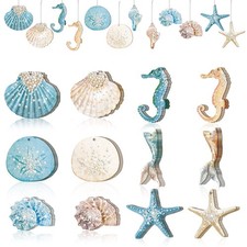 48 Pcs Summer Ocean Themed Decor Seashell Seahorse Hanging Ornaments Nautical...
