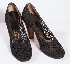 Vintage Pandora Footwear 1940s Heels Emery Bird Thayer KC Black Lace Shoes R15