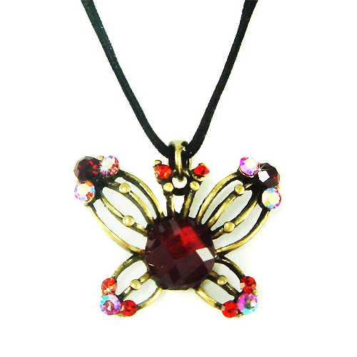 ~Red BUTTERFLY made with Swarovski Crystal g tone Black Velvet Charm Necklace