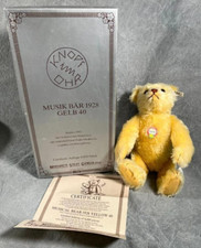 1992 STEIFF Musical Musik Bear 1928 Replica Yellow jointed 15" tall original Box