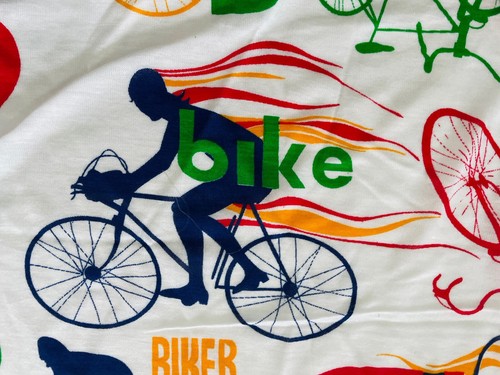 70s VTG Bike Novelty Fabric Bicycle Biker Primary Colors 3 Yds Red Blue Yellow - Picture 3 of 17
