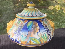 Deruta Handpainted Alvaro Binaglia Italy Istroiato SUN & BELLA Bowl & Lid ❤️j8