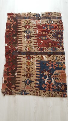Antique Fragment Kelim Rug, DIY Project Frame Anatolian Carpet Rug very old