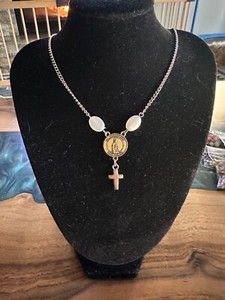 Christian St. Peregrine Necklace with Pearls and Cross