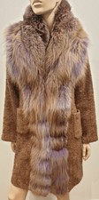 Ermanno Scervino Beige & Brown Patterned Purple & Beige Fox Fur Trim Coat 40 Uk8