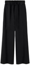 Women's Stylish Elastic Waist Wide Leg Culottes Palazzo Beach Pants Blk L