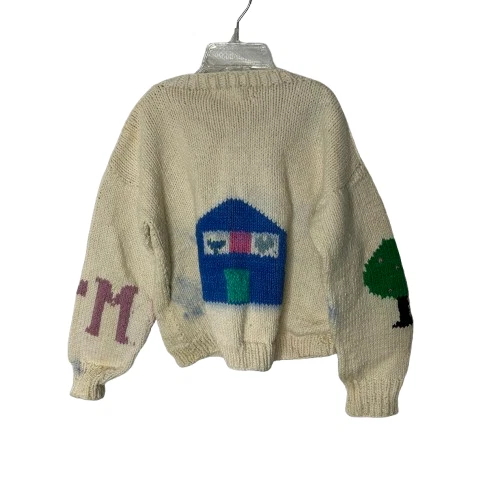 ¿4T hecho a mano de colección? Cárdigan Tejido Suéter Niñas Beige Gato Cerdo Casa Cottagecore 60 Foto 2 de 4