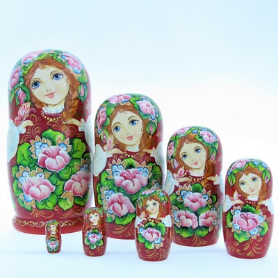 7 Poupées russes H21 peint main signé Matriochka Gigognes Nested Doll