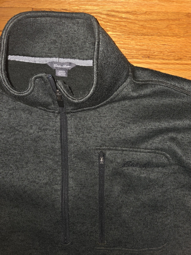 Eddie Bauer 1/4 Zip Sweater Fleece Mens Size M Olive Pullover Zip Chest Pocket - Picture 3 of 7