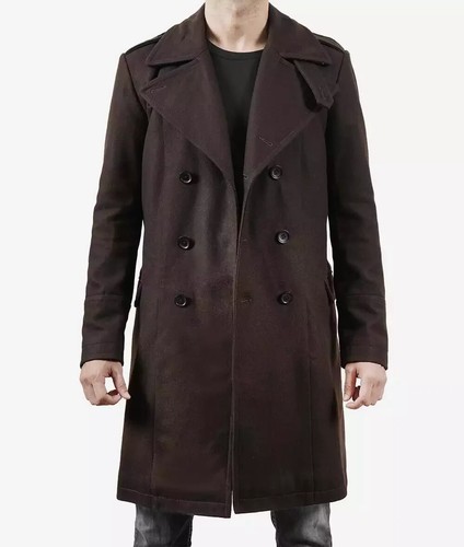 Men’s Double-Breasted Chocolate Brown Wool Coat XL - Picture 4 of 7
