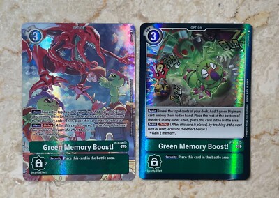 (2) Digimon Green Memory Boost Full Alt Art Alternate Art Adventure Box 2 RB01