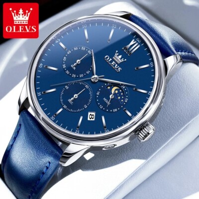 Waterproof Quartz Watch Men's OLEVS Luminous Luxury Leather Business Men Strap