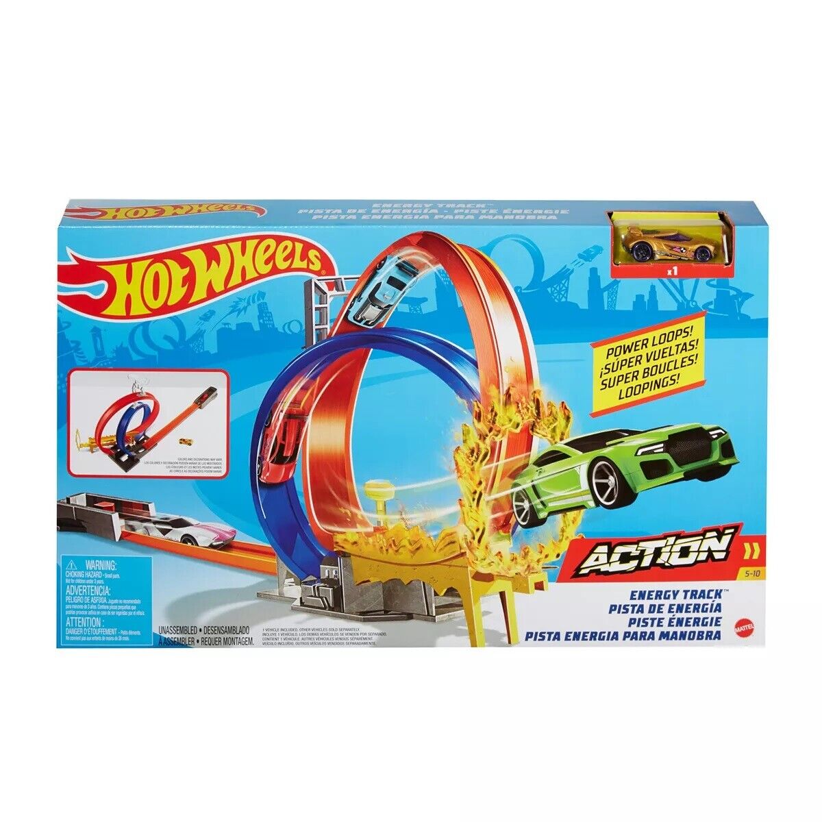 NEW Hot Wheels Energy Track Set Double Loop Racing Play Set & 1