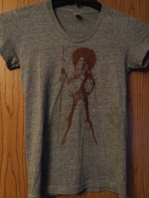 African American Woman Holding Spear - Ladies - Gray Shirt - S - Poly Blend