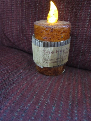 Burnt MUSTARD Flame Timer Pillar candle 2"x 3" Rustic Primitive Battery Operated