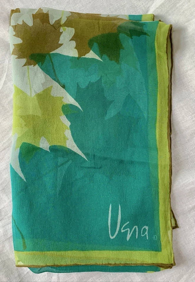 VINTAGE VERA NEUMANN VERASHEER SILK SCARF Chiffon Leaves 15"x44" VTS37 - Image 3 of 4
