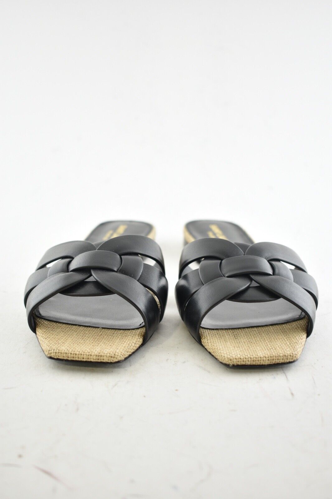 Sandalo Saint Laurent YSL Tribute Nu Pieds pelle nera beige corda scorrevole piatto 36