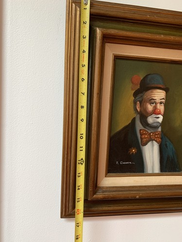 F. Dressen Clown Portrait 8 x 10 Original Painting Wood Frame MCM Art Bow Tie - Picture 6 of 12