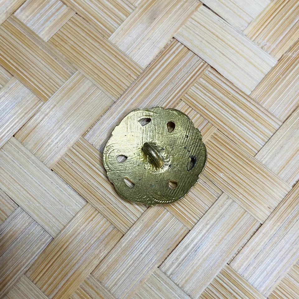 Small Victorian Enamel Button Rose Flower Scrolled Design Edge Gold Blue - Image 3 of 4