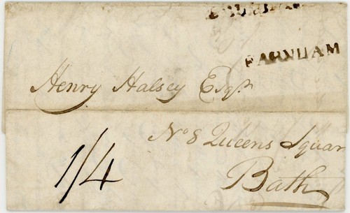 1797 LETTER BROWNE re HENLEY PARK to HENRY HALSEY BATH FARNHAM MARK 1/4d CHARGE - Picture 3 of 8