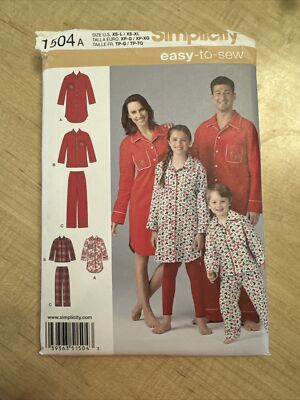 Simplicity 1504 All Sz Family Pajamas PJ Robe Sleep Shirt Nightgown Pant Pattern