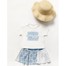 Miss Girls' 3-Piece Set: T-Shirt, Patchwork Skirt Straw Hat Sizes 2T - 7Y