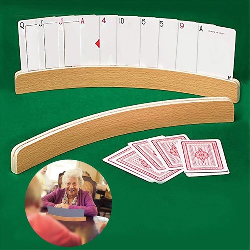 Lazy Playing Card Holder Handsfree Card Holder Stand Curved Wood Card Organizer - Picture 4 of 10