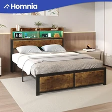 81" x 54" Full Size Bed Frame Integrated LED Lights, USB Ports & Charging Ports