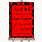 Red Damask Alcohol Bar Love Story Personalised Wedding Sign