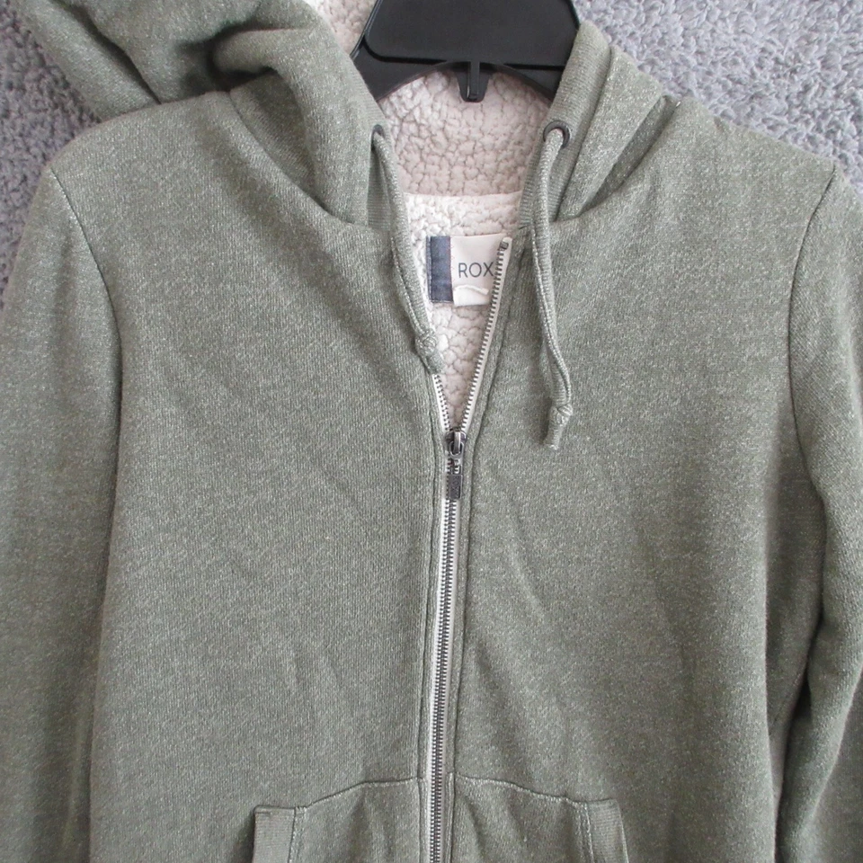 Sudadera con Capucha Roxy Cremallera Completa Para Mujer Mediana Verde Forrada Sherpa Chaqueta Foto 2 de 4
